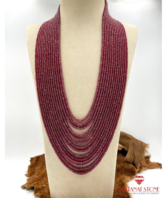 Yakut Taşlı 14lü Kolye-BSR01539KK