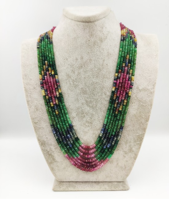 Yakut Zümrüt Safir 7li Kolye-BSR0064BKY