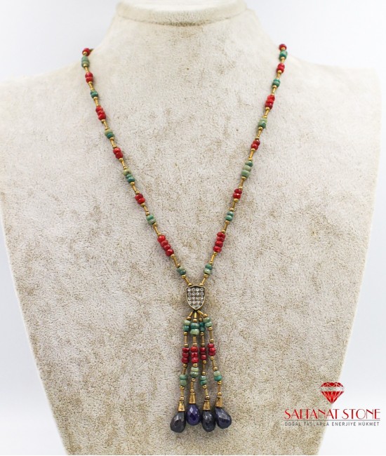 Yakut Zümrüt Safir Bayan Kolye - BSR02029BK