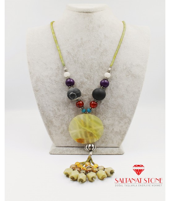 Yeşim Taşlı Bayan Kolye - BSR02231BK