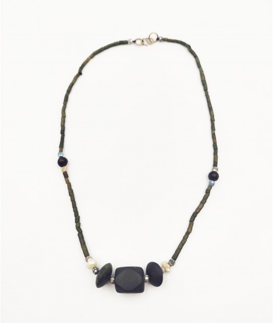 Yeşim ve İnci Taşlı Bayan Kolye-BSR0018BKY