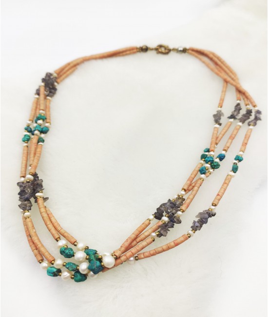 Yeşim, Ametist ve İnci Taşlı Bayan Kolye-BSR0030BKY