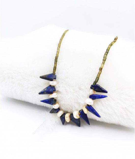 Yeşim, Lapis ve İnci Taşlı Bayan Kolye-BSR0040BKY