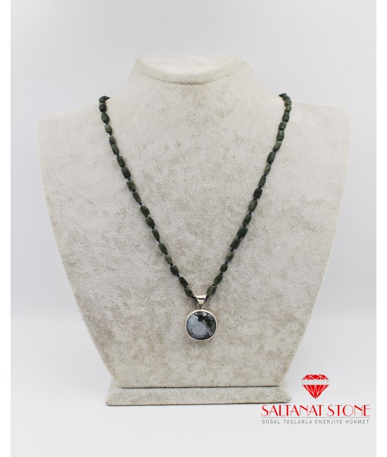 Yosun Akik ve Yeşim Taşı Bayan Kolye - BSR02101BK