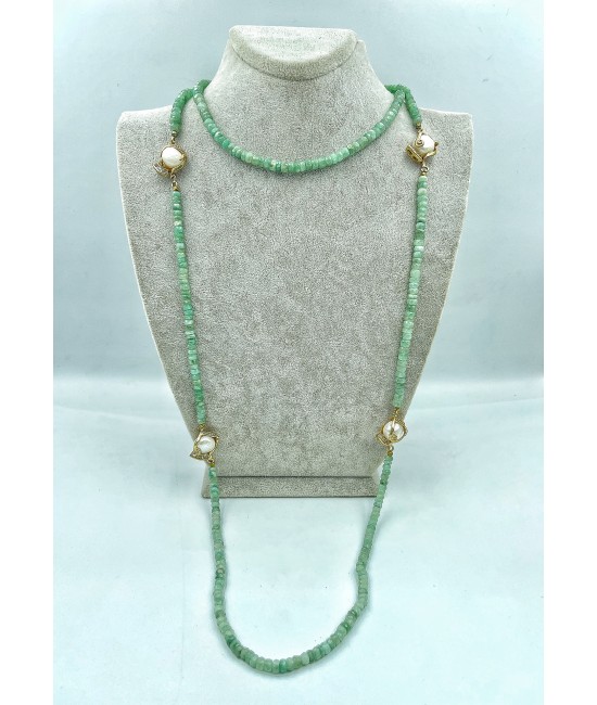 Zümrüt Arası İncili Uzun Kolye-BSR00119BKY