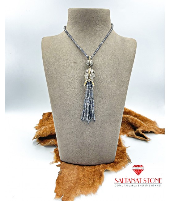 İyolit Taşlı Lale Topuzlu Püskül Model Kadın Kolye BSR01522KK