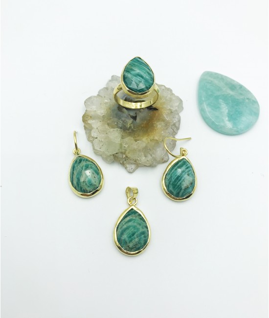 Amazonit Taşlı 925 Ayar Gümüş Doğaltaş Bayan Takı Seti-BSR0018TS