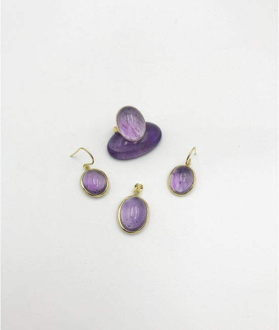 Ametist Taşlı 925 Ayar Gümüş Doğaltaş Bayan Takı Seti-BSR003TS