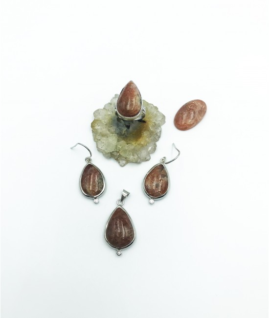 Güneş Taşlı 925 Ayar Gümüş Doğaltaş Bayan Takı Seti-BSR0037TS