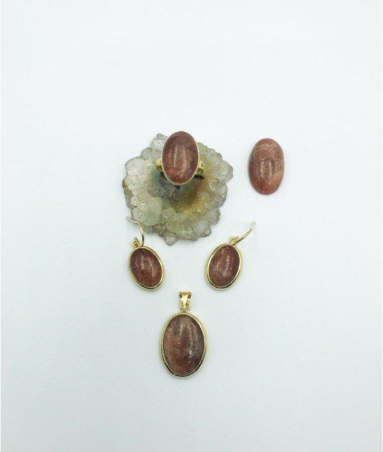 Güneş Taşlı 925 Ayar Gümüş Doğaltaş Bayan Takı Seti-BSR0043TS