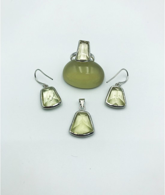 Limon Topaz Taşlı 925 Ayar Gümüş Doğaltaş Bayan Takı Seti-BSR008TS