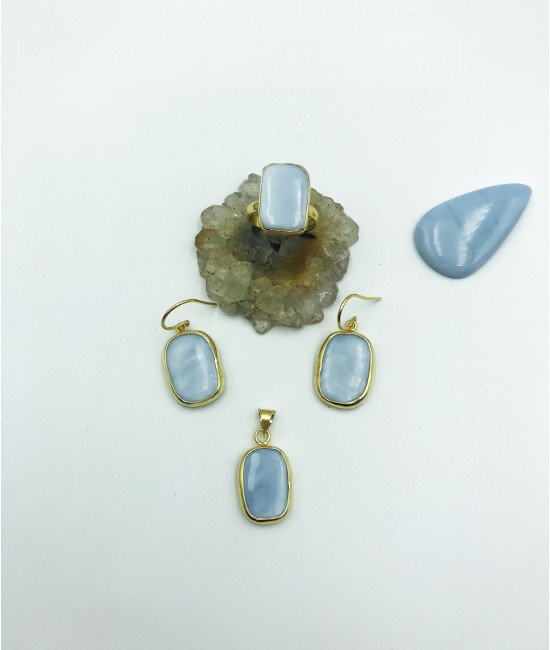 Mavi Opal Taşlı 925 Ayar Gümüş Doğaltaş Bayan Takı Seti-BSR0026TS