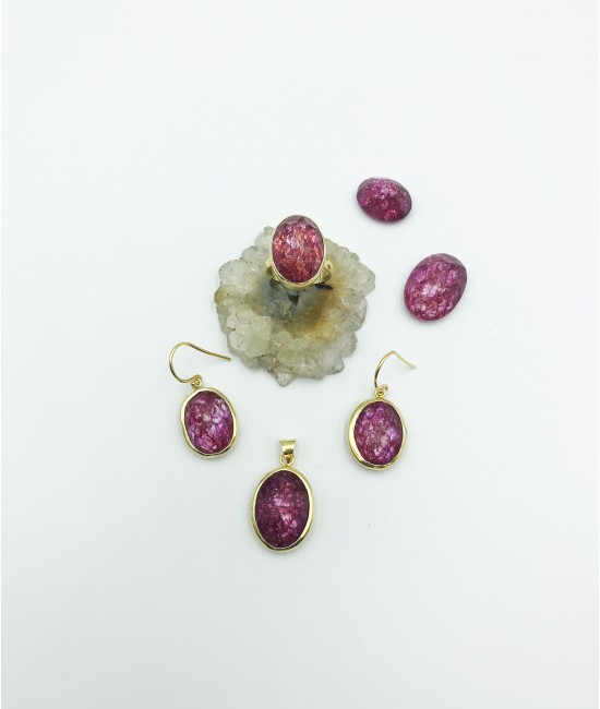 Necef Taşlı 925 Ayar Gümüş Doğaltaş Bayan Takı Seti-BSR0035TS