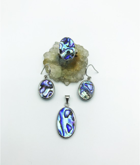 Sedef Taşlı 925 Ayar Gümüş Doğaltaş Bayan Takı Seti-BSR0033TS