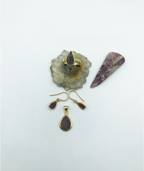 Turmalin Taşlı 925 Ayar Gümüş Doğaltaş Bayan Takı Seti-BSR0051TS