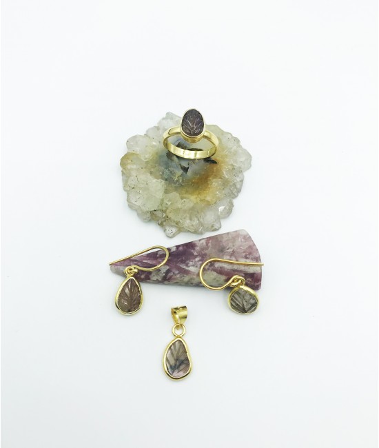 Turmalin Taşlı 925 Ayar Gümüş Doğaltaş Bayan Takı Seti-BSR0069TS