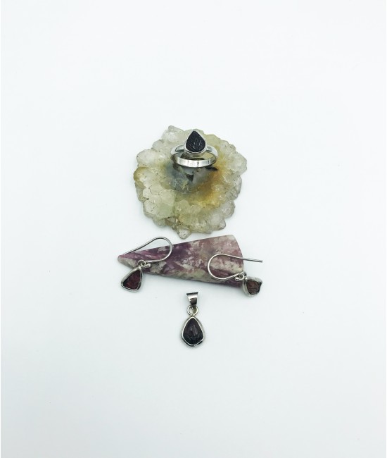 Turmalin Taşlı 925 Ayar Gümüş Doğaltaş Bayan Takı Seti-BSR0073TS