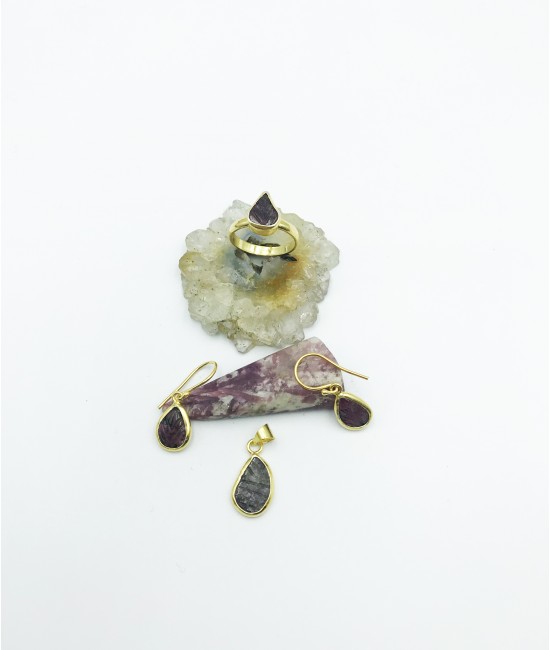 Turmalin Taşlı 925 Ayar Gümüş Doğaltaş Bayan Takı Seti-BSR0079TS