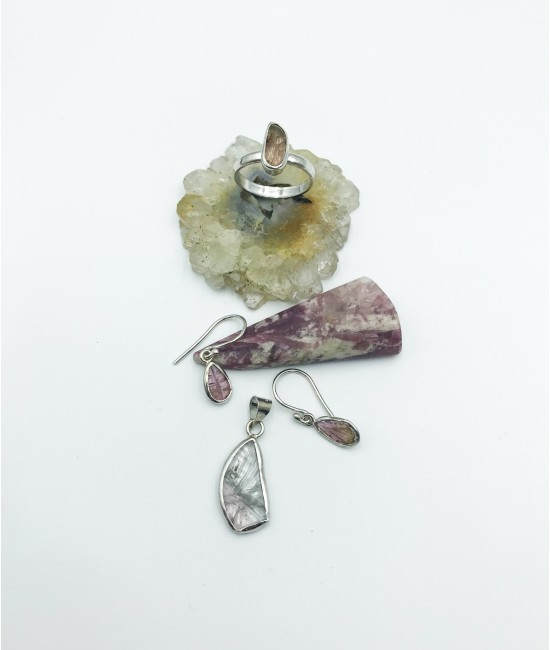 Turmalin Taşlı 925 Ayar Gümüş Doğaltaş Bayan Takı Seti-BSR0084TS