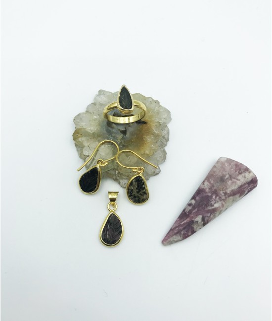 Turmalin Taşlı 925 Ayar Gümüş Doğaltaş Bayan Takı Seti-BSR0097TS