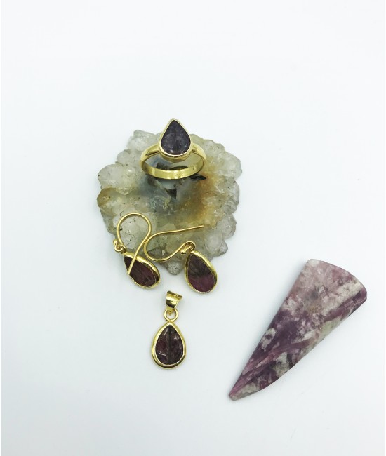 Turmalin Taşlı 925 Ayar Gümüş Doğaltaş Bayan Takı Seti-BSR0098TS