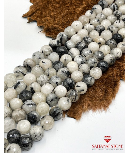 Siyah Rutilli Kuars 17.3mm Faset Kesim Doğaltaş Dizi-BSR01506D