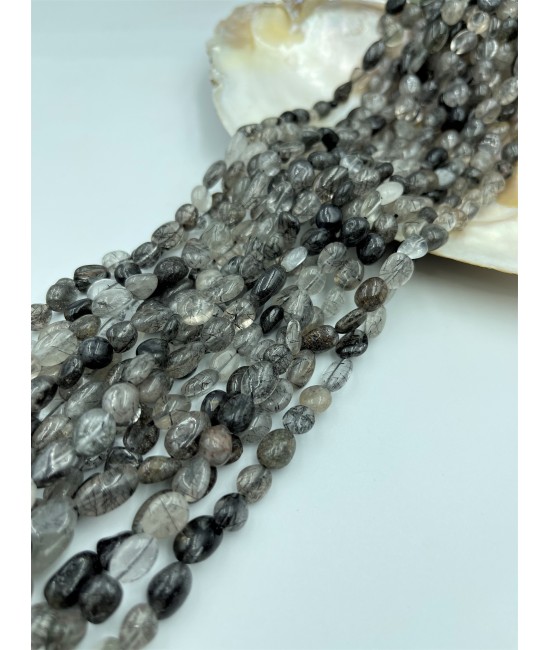 Siyah Rutilli Kuvars Şekilsiz Düz Kesim Doğaltaş Dizi-BSR00289D