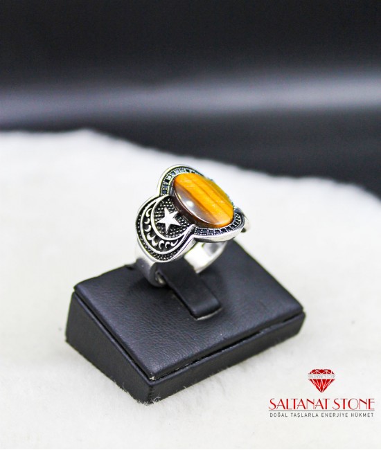 Kaplangözü Taşlı Gümüş Erkek Yüzük - BSR01067KU