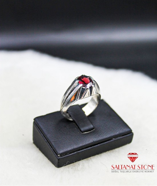 Orjinal Garnet Taşlı Gümüş Erkek Yüzük - BSR01074KU