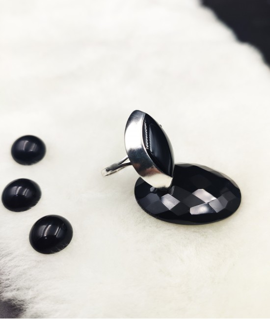 Siyah Taşlı Gümüş Kadın Yüzük-BSR00281K-Y